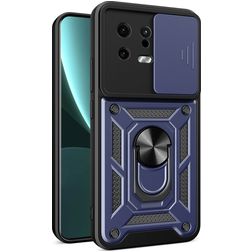 Mobigear Armor Ring Cam Slide Xiaomi 13 Plastique rigide Coque arrière Antichoc avec bague de maintien et cache caméra coulissant - Bleu