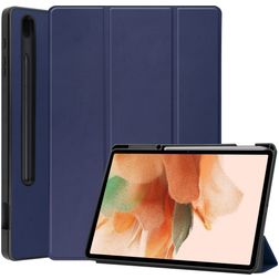 Mobigear Tri-Fold Gel Samsung Galaxy Tab S7 FE TPU / Similicuir Étui + Porte-stylet - Bleu foncé