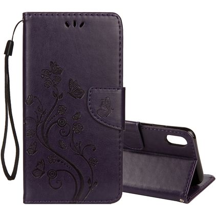 Mobigear Flowers iPhone XR Étui Portefeuille - Violet