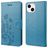 Mobigear Flowers Housse iPhone 14 Etui Porte-Monnaie - Bleu