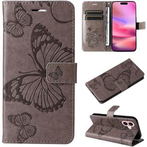 Mobigear Butterfly Housse iPhone 16 Etui Porte-Monnaie - Gris