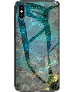 Mobigear Marble Glass Coque iPhone X Coque arrière en Verre trempé - Emerald