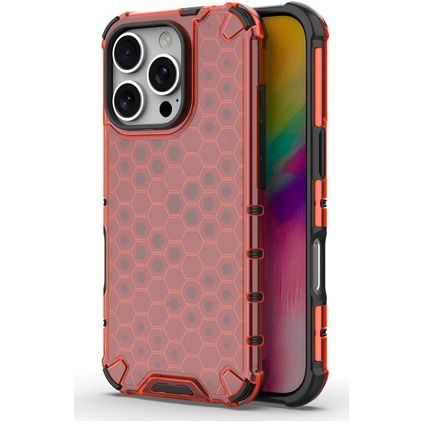 Mobigear Honeycomb Coque iPhone 16 Pro Max Coque arrière Rigide Anti-Chocs - Rouge