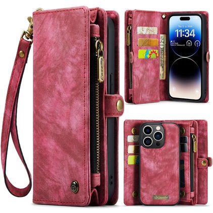 Caseme 008 Housse iPhone 14 Pro Etui avec Coque Détachable Porte-Monnaie - Rouge