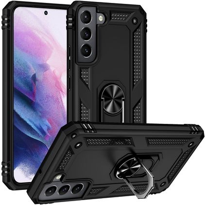 Mobigear Armor Ring Coque Samsung Galaxy S22 Coque arrière Rigide Anti-Chocs avec Anneau-Support - Noir