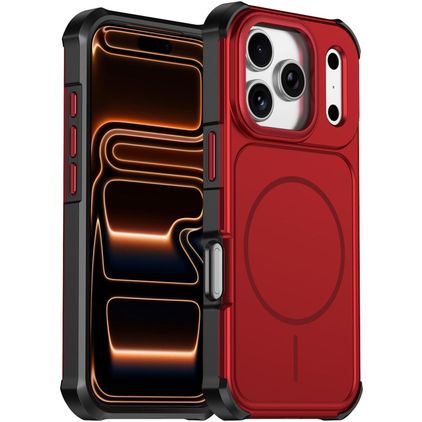 Mobigear Airbag Shockproof Coque iPhone 17 Pro MagSafe Coque arrière Rigide Anti-Chocs - Rouge