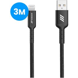 Mobigear Nylon - Câble USB-A vers Apple Lightning MFI 3 mètres - Noir