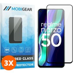 Mobigear Premium Realme Narzo 50 4G Verre trempé Protection d'écran - Compatible Coque - Noir (Lot de 3)