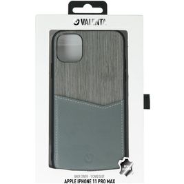 Valenta Card Slot Coque iPhone 11 Pro Max Coque arrière en Cuir Véritable avec Porte-Cartes - Gris