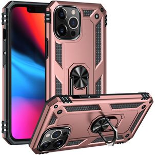 Mobigear Armor Ring Coque iPhone 14 Pro Max Coque arrière Rigide Anti-Chocs avec Anneau-Support - Rose doré
