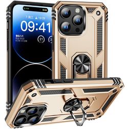 Mobigear Armor Ring Coque iPhone 16 Pro Max Coque arrière Rigide Anti-Chocs avec Anneau-Support - Or