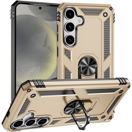 Mobigear Armor ring Coque Samsung Galaxy S25 Plus Coque arrière Rigide Anti-Chocs avec Anneau-Support - Or