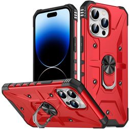 Mobigear Armor Ring Coque iPhone 14 Pro Max Coque arrière Rigide Anti-Chocs avec Anneau-Support - Rouge