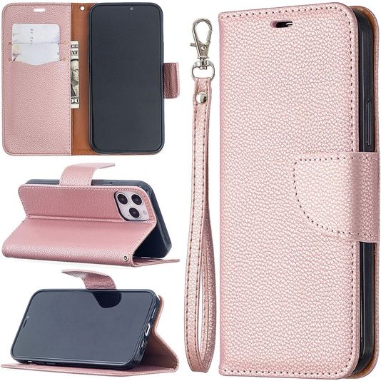 Mobigear Litchi Wallet Book Case Rose Gold Apple iPhone 12/12 Pro