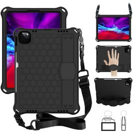 Mobigear HexStrap Coque iPad Air 4 (2020) Coque arrière en Plastique rigide,EVA + Porte-crayon + Bandoulière + Support Amovible - Noir