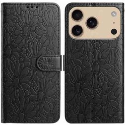Mobigear Flowers Housse iPhone 17 Pro Etui Porte-Monnaie - Noir