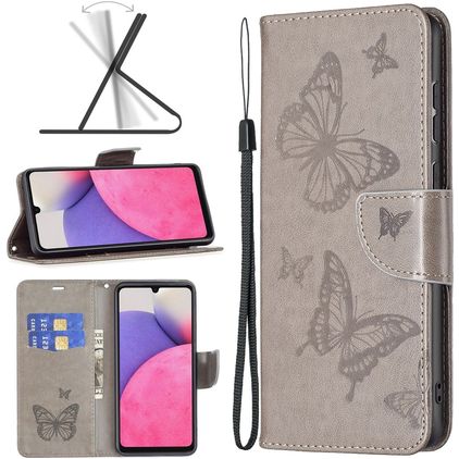 Mobigear Butterfly Housse Samsung Galaxy A33 Etui Porte-Monnaie - Gris