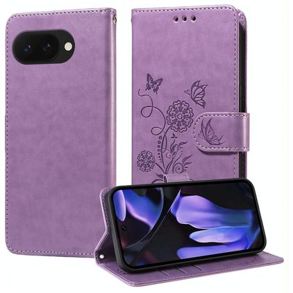 Mobigear Flowers Housse Google Pixel 9a Etui Porte-Monnaie - Violet