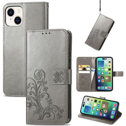 Mobigear Clover Housse iPhone 15 Plus Etui Porte-Monnaie - Gris