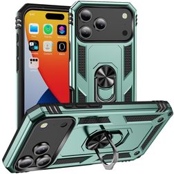 Mobigear Armor Ring Coque iPhone 17 Pro Max Coque arrière Rigide Anti-Chocs avec Anneau-Support - Vert