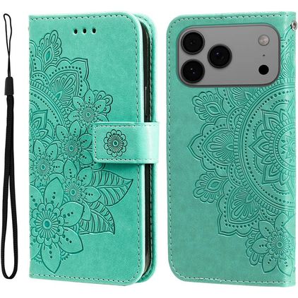 Mobigear Flowers iPhone 18 Pro Max Étui Portefeuille - Vert