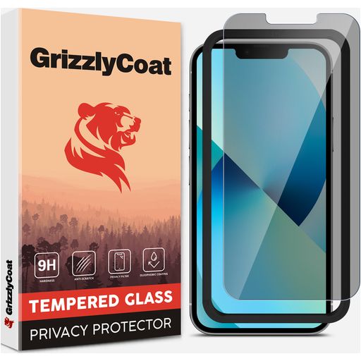 GrizzlyCoat Easy Fit AntiSpy iPhone 13 Verre trempé Protection d'écran Confidentialité - Compatible Coque + Cadre d'installation