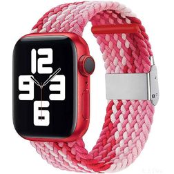 Mobigear Braided Bracelet Nylon pour Apple Watch Fermeture à pince - 49/46/45/44 mm - Rose / Rouge