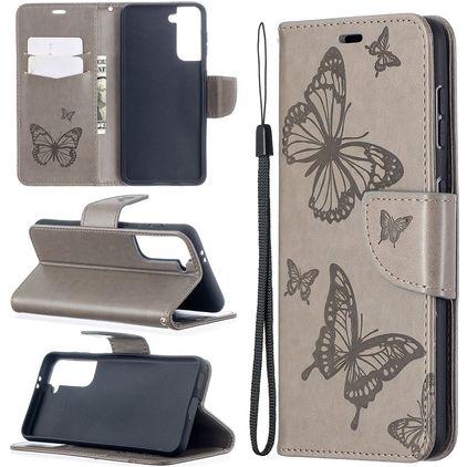 Mobigear Butterfly Housse Samsung Galaxy S21 Etui Porte-Monnaie - Gris