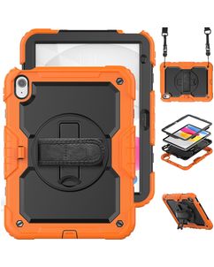 Mobigear SureGrip Xtreme Coque iPad 11 (2025) Coque arrière en Plastique rigide,Silicone + Bandoulière + Support Amovible - Noir / Orange
