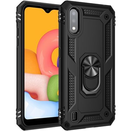 Mobigear Armor Ring Coque Samsung Galaxy A01 Coque arrière Rigide Anti-Chocs avec Anneau-Support - Noir