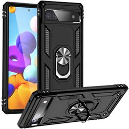 Mobigear Armor Ring Coque Google Pixel 6a Coque arrière Rigide Anti-Chocs avec Anneau-Support - Noir