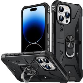 Mobigear Armor Ring Coque iPhone 14 Pro Coque arrière Rigide Anti-Chocs avec Anneau-Support - Noir
