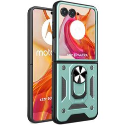 Mobigear Armor Ring Coque Motorola Razr 50 Ultra Coque arrière Rigide Anti-Chocs avec Anneau-Support - Vert