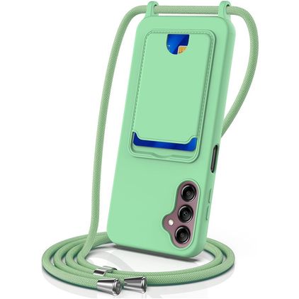Mobigear Lanyard Card Samsung Galaxy S24 FE Coque avec cordon en Silicone et Porte-Cartes - Vert