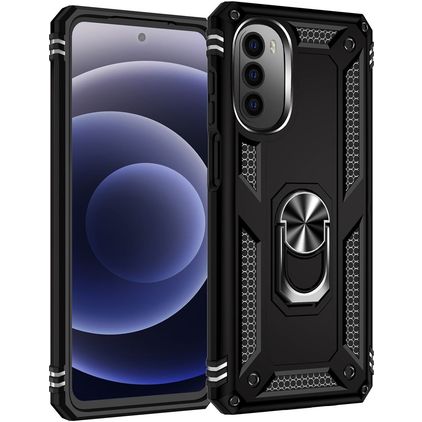 Mobigear Armor Ring Motorola Moto G82 Plastique rigide Coque arrière Antichoc avec bague de maintien - Noir