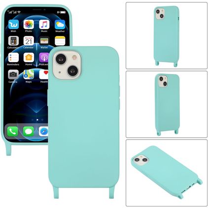 Mobigear Lanyard iPhone 14 Plus Coque avec cordon en Silicone - Turquoise