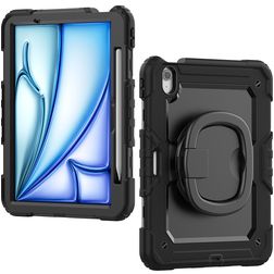 Mobilize Rotating Defender Coque iPad Air 11 Pouces (2024) Coque arrière en Plastique rigide,Silicone + Bandoulière + Support Amovible - Noir