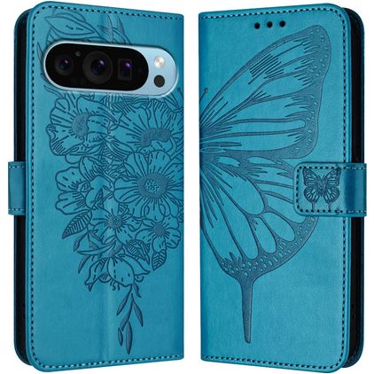 Mobigear Butterfly Housse Google Pixel 9 Pro XL Etui Porte-Monnaie - Bleu