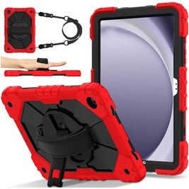 Mobigear SureGrip Xtreme Coque Samsung Galaxy Tab A9 Plus (2023) Coque arrière en Plastique rigide,Silicone + Bandoulière + Support Amovible - Rouge