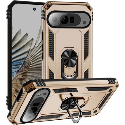 Mobigear Armor Ring Coque Google Pixel 9 Pro XL Coque arrière Rigide Anti-Chocs avec Anneau-Support - Or