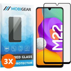 Mobigear Premium Samsung Galaxy M22 Verre trempé Protection d'écran - Compatible Coque - Noir (Lot de 3)
