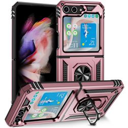 Mobigear Armor Ring Samsung Galaxy Z Flip 5 Plastique rigide Coque arrière Antichoc avec bague de maintien - Rose doré