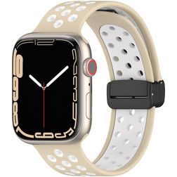 Mobigear Sport Plus Mag Bracelet Silicone Apple Watch Fermeture magnétique - 49/46/45/44 mm - Blanc / Beige