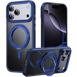 Mobigear Frosted Mag Coque iPhone 17 Pro MagSafe Coque arrière Rigide avec Support Amovible - Bleu