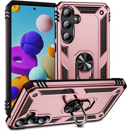 Mobigear Armor Ring Samsung Galaxy A35 Plastique rigide Coque arrière Antichoc avec bague de maintien - Rose doré