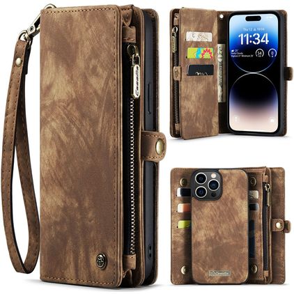Caseme 008 Housse iPhone 14 Pro Max Etui avec Coque Détachable Porte-Monnaie - Marron