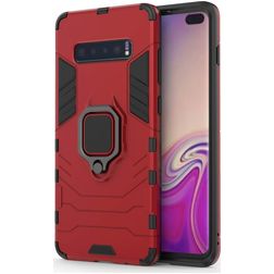 Mobigear Armor Ring Coque Samsung Galaxy S10 Plus Coque arrière Rigide Anti-Chocs avec Anneau-Support - Rouge