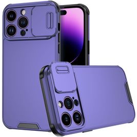 Mobigear Cam Slide Coque iPhone 14 Pro Max Coque arrière Rigide avec Protecteur Lentilles - Violet