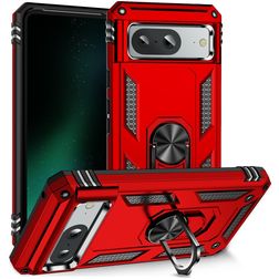 Mobigear Armor Ring Google Pixel 8a Plastique rigide Coque arrière Antichoc avec bague de maintien - Rouge