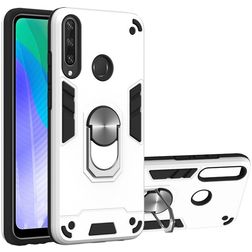 Mobigear Armor Ring Huawei Y6p Plastique rigide Coque arrière Antichoc avec bague de maintien - Argent